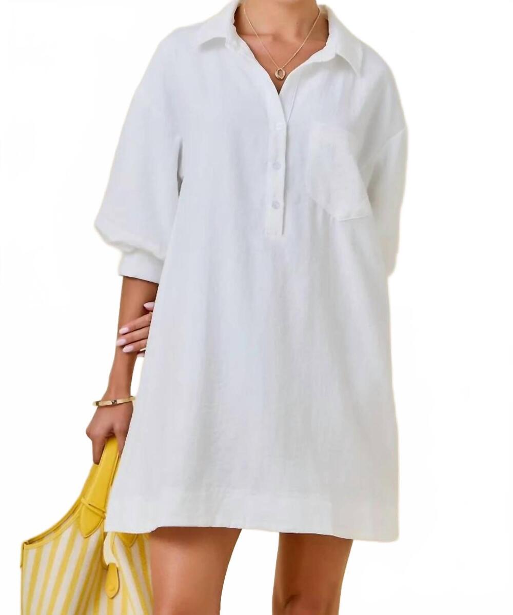 NEW DAY + MOON puff sleeve mini shirt dress in white